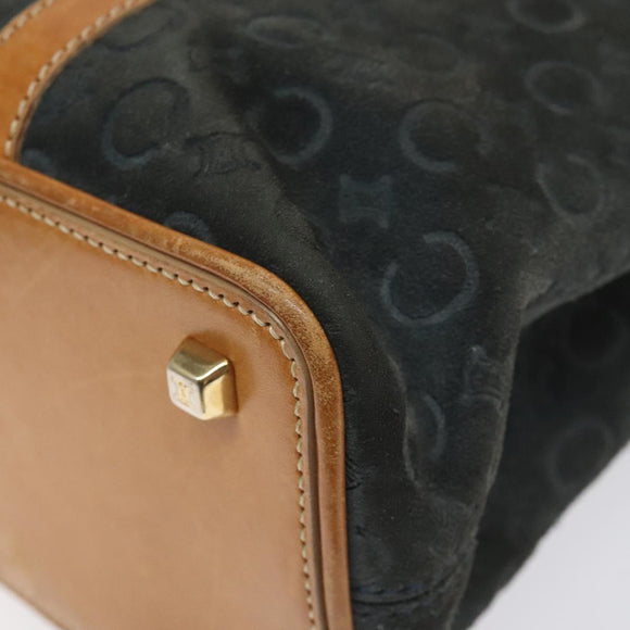 CELINE C Macadam Canvas Hand Bag Suede Gray Gold Auth mr1055