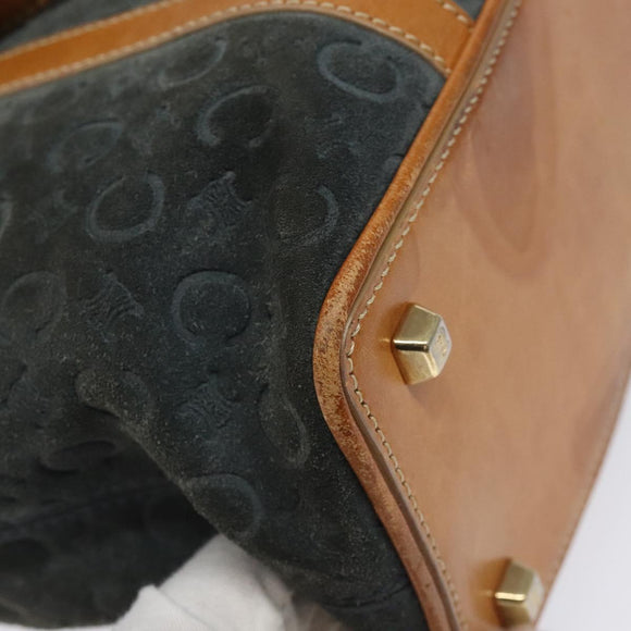 CELINE C Macadam Canvas Hand Bag Suede Gray Gold Auth mr1055