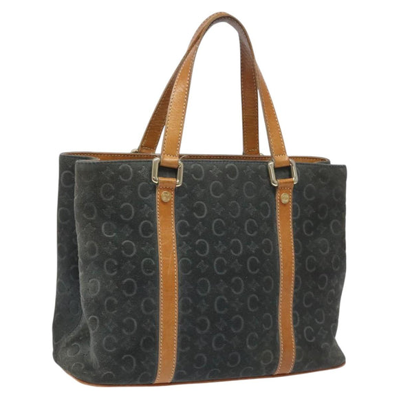 CELINE C Macadam Canvas Hand Bag Suede Gray Gold Auth mr1055