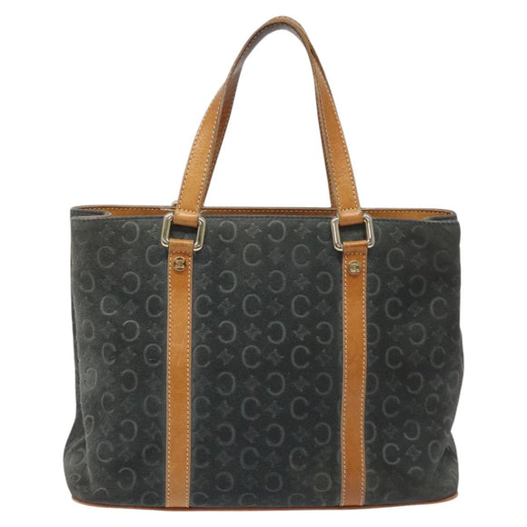 CELINE C Macadam Canvas Hand Bag Suede Gray Gold Auth mr1055