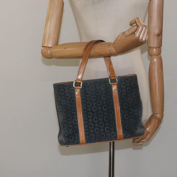 CELINE C Macadam Canvas Hand Bag Suede Gray Gold Auth mr1055