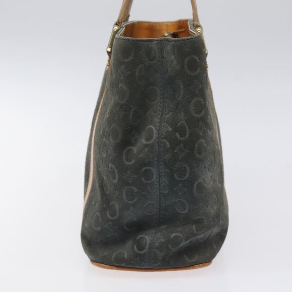 CELINE C Macadam Canvas Hand Bag Suede Gray Gold Auth mr1055