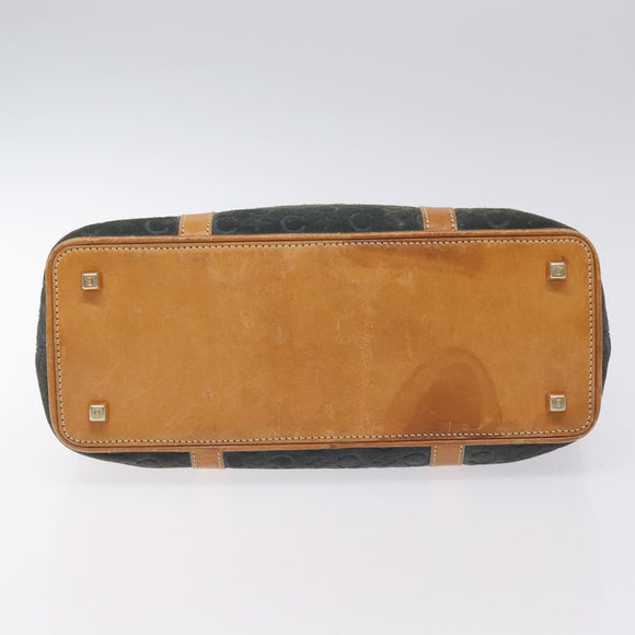 CELINE C Macadam Canvas Hand Bag Suede Gray Gold Auth mr1055