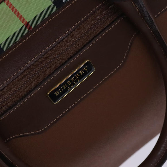 BURBERRY Nova Check Boston Bag Leather 2way Brown Green Auth mr1062