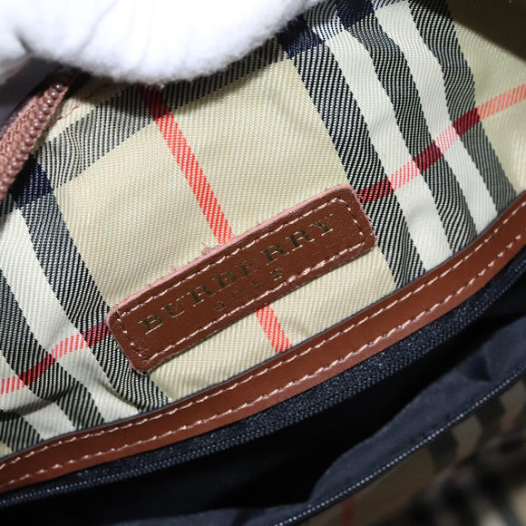 BURBERRY Nova Check Boston Bag Leather 2way Brown Green Auth mr1062