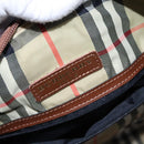 BURBERRY Nova Check Boston Bag Leder 2way Braun Grün Auth mr1062-11
