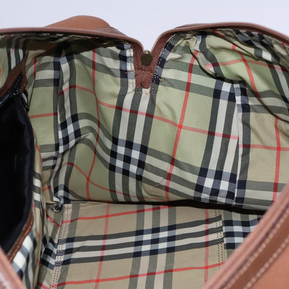 BURBERRY Nova Check Boston Bag Leather 2way Brown Green Auth mr1062