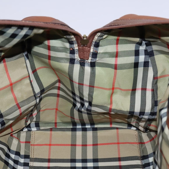 BURBERRY Nova Check Boston Bag Leather 2way Brown Green Auth mr1062