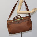 BURBERRY Nova Check Boston Bag Leather 2way Brown Green Auth mr1062-22