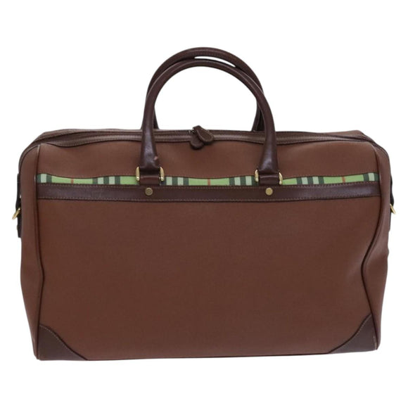 BURBERRY Nova Check Boston Bag Leder 2way Braun Grün Auth mr1062