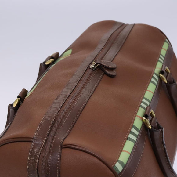 BURBERRY Nova Check Boston Bag Leder 2way Braun Grün Auth mr1062