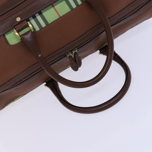 BURBERRY Nova Check Boston Bag Leather 2way Brown Green Auth mr1062