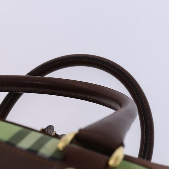 BURBERRY Nova Check Boston Bag Leather 2way Brown Green Auth mr1062