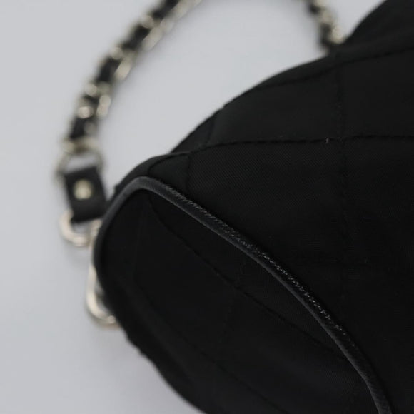 PRADA Chain Hand Bag Nylon Black Silver Auth mr1081V