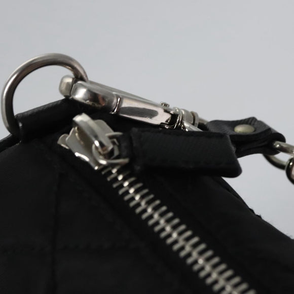 PRADA Chain Hand Bag Nylon Black Silver Auth mr1081V