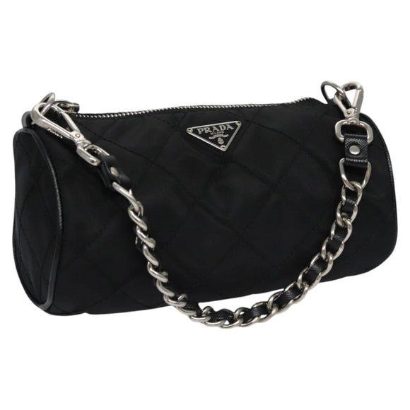 PRADA Chain Hand Bag Nylon Black Silver Auth mr1081V