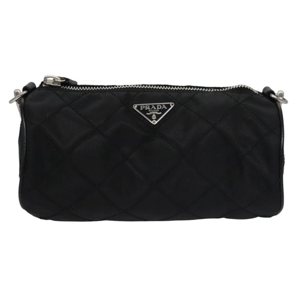 PRADA Chain Hand Bag Nylon Black Silver Auth mr1081V
