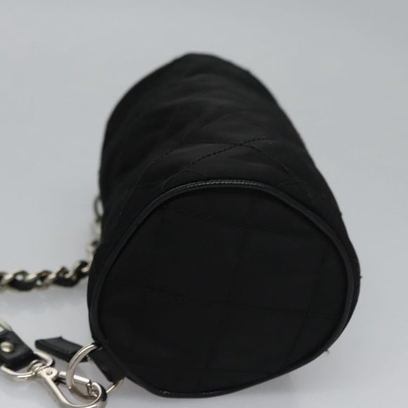 PRADA Chain Hand Bag Nylon Black Silver Auth mr1081V
