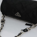PRADA Chain Hand Bag Nylon Black Silver Auth mr1081V-6