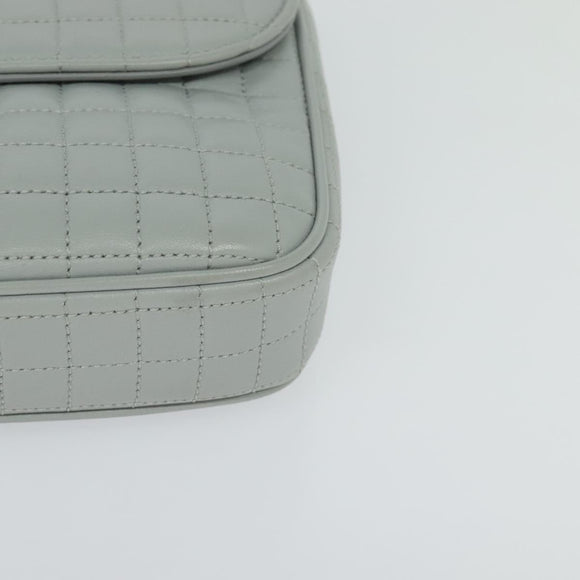 CELINE Quilted Chain Shoulder Bag Lamb Skin Gray Gold Auth mr1084V