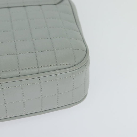 CELINE Quilted Chain Shoulder Bag Lamb Skin Gray Gold Auth mr1084V