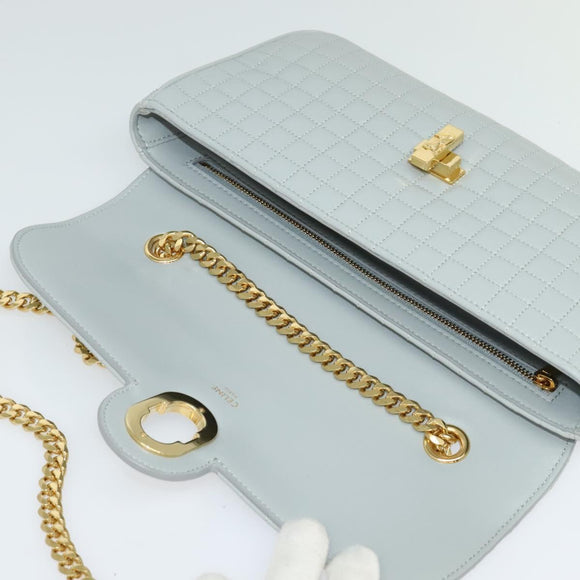 CELINE Quilted Chain Shoulder Bag Lamb Skin Gray Gold Auth mr1084V