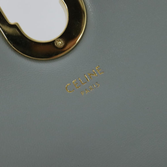 CELINE Quilted Chain Shoulder Bag Lamb Skin Gray Gold Auth mr1084V