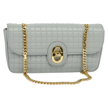 CELINE Quilted Chain Shoulder Bag Lamb Skin Gray Gold Auth mr1084SAV