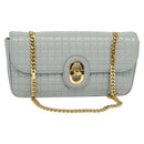 CELINE Quilted Chain Shoulder Bag Lamb Skin Gray Gold Auth mr1084V-1