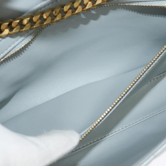 CELINE Quilted Chain Shoulder Bag Lamb Skin Gray Gold Auth mr1084V