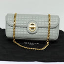 CELINE Quilted Chain Shoulder Bag Lamb Skin Gray Gold Auth mr1084V-12