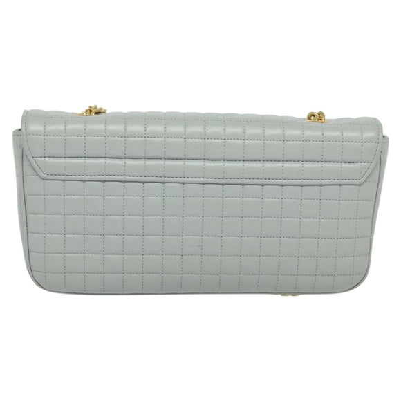 CELINE Quilted Chain Shoulder Bag Lamb Skin Gray Gold Auth mr1084V