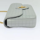 CELINE Quilted Chain Shoulder Bag Lamb Skin Gray Gold Auth mr1084V-3