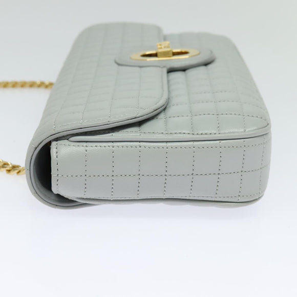 CELINE Quilted Chain Shoulder Bag Lamb Skin Gray Gold Auth mr1084V