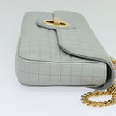 CELINE Quilted Chain Shoulder Bag Lamb Skin Gray Gold Auth mr1084V-4
