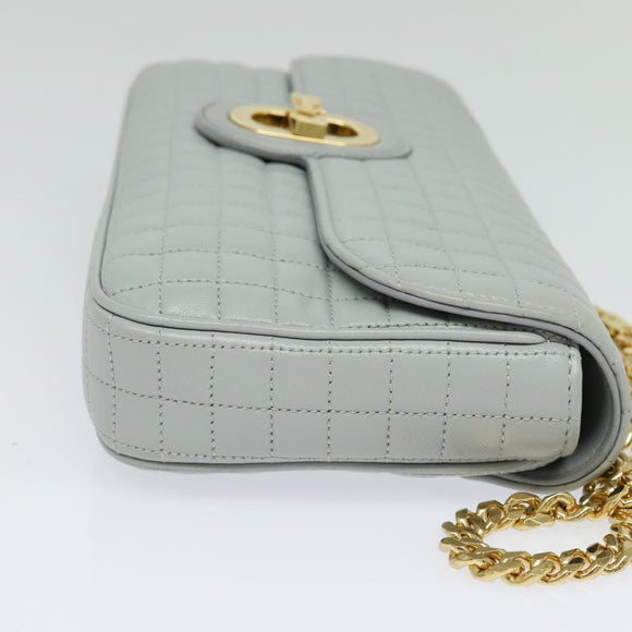 CELINE Quilted Chain Shoulder Bag Lamb Skin Gray Gold Auth mr1084V