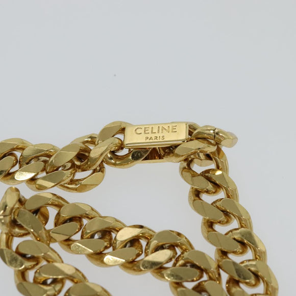 CELINE Quilted Chain Shoulder Bag Lamb Skin Gray Gold Auth mr1084V