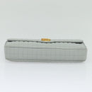 CELINE Quilted Chain Shoulder Bag Lamb Skin Gray Gold Auth mr1084V-5