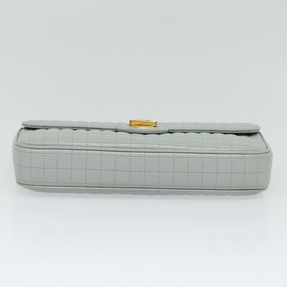 CELINE Quilted Chain Shoulder Bag Lamb Skin Gray Gold Auth mr1084V