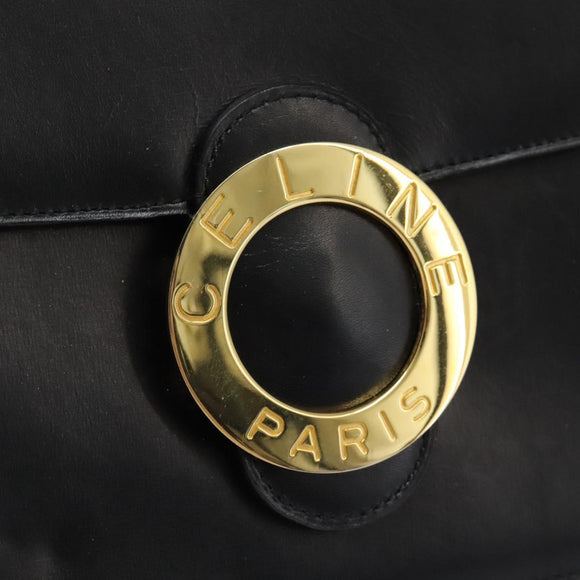 CELINE Hand Bag Leather Black Gold Auth mr1085