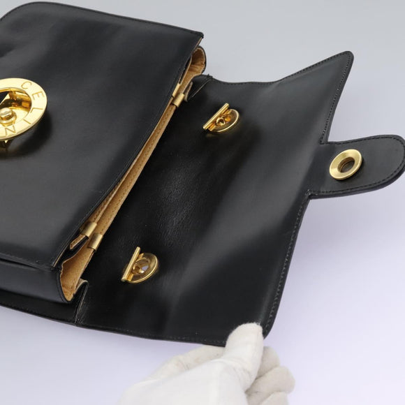 CELINE Hand Bag Leather Black Gold Auth mr1085