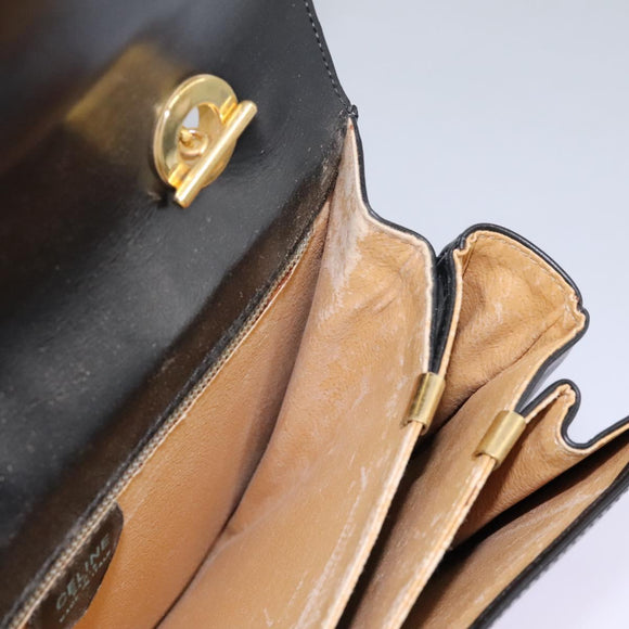 CELINE Hand Bag Leather Black Gold Auth mr1085