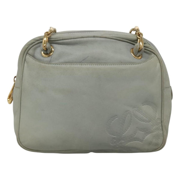 LOEWE Anagram Chain Shoulder Bag Leather Gray Gold Auth mr1092