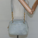 LOEWE Anagram Chain Shoulder Bag Leather Gray Gold Auth mr1092-22