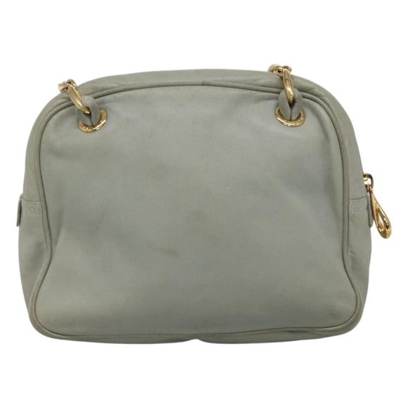 LOEWE Anagram Chain Shoulder Bag Leather Gray Gold Auth mr1092