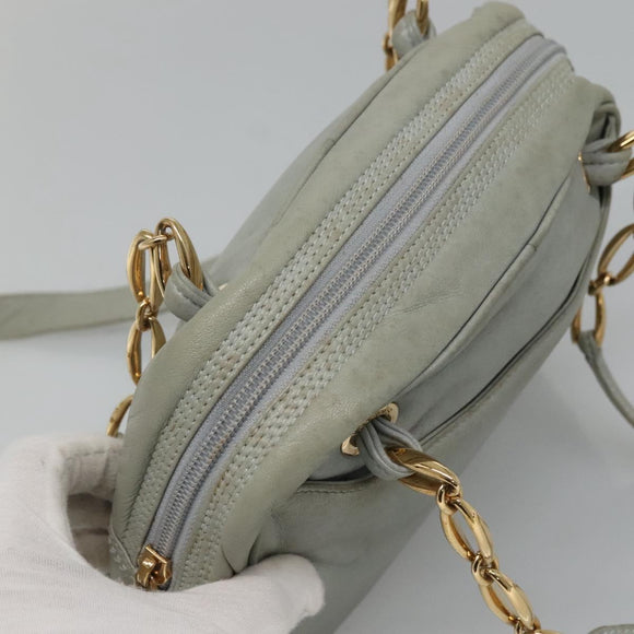 LOEWE Anagram Chain Shoulder Bag Leather Gray Gold Auth mr1092