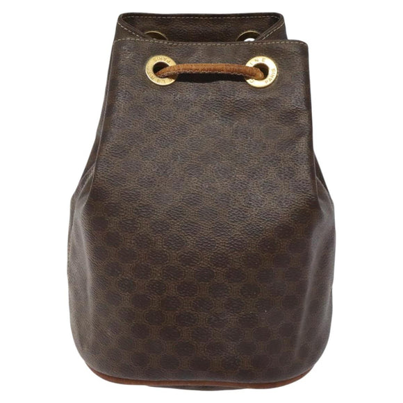 CELINE Macadam Canvas Purse Backpack PVC Leather Brown Gold Auth mr1093