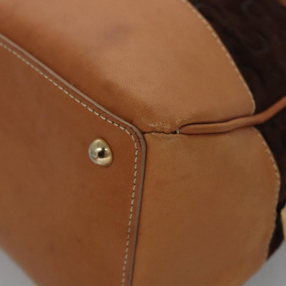 CELINE C Macadam Canvas Hand Bag Brown Gold Auth mr1094