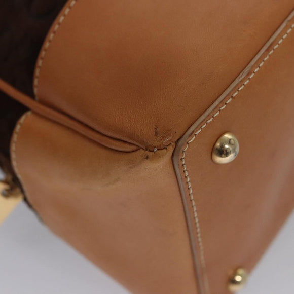 CELINE C Macadam Canvas Hand Bag Brown Gold Auth mr1094