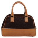 CELINE C Macadam Canvas Hand Bag Brown Gold Auth mr1094-2
